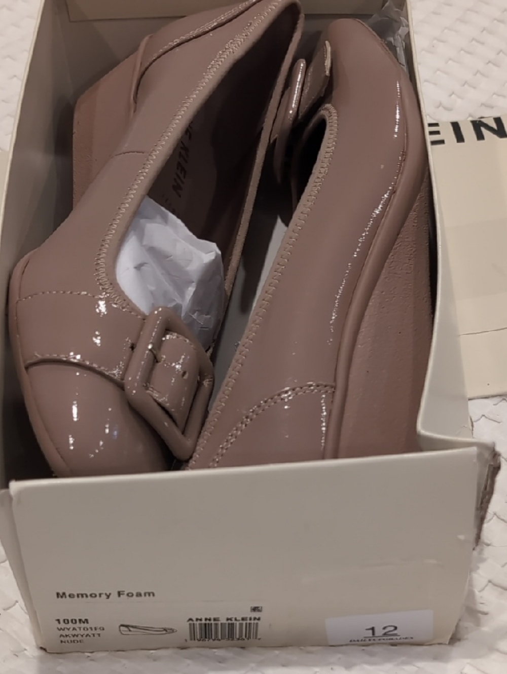 Anne Klein Patent Buckle Slip-On Loafers in Nude